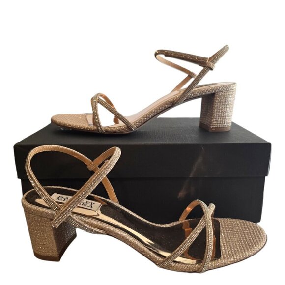 Badgley Mischka NIB Ultima Pale Gold Block Heels Sz 9.5 - Picture 1 of 11